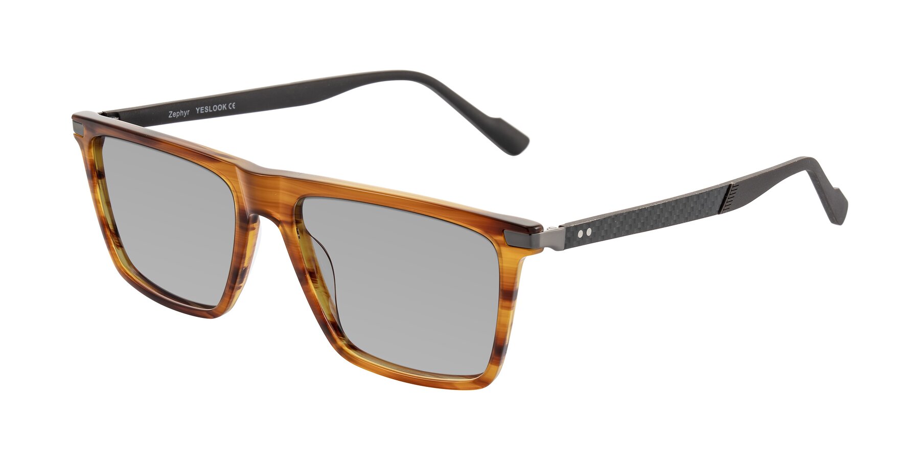 Angle of Zephyr in Amber Striped/Gray with Light Gray Tinted Lenses