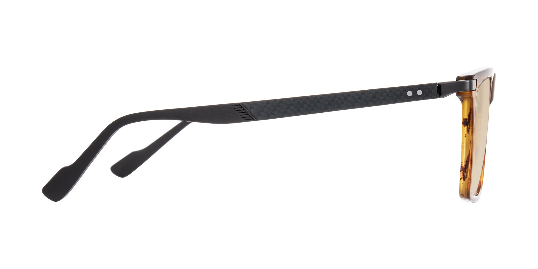 Side of Zephyr in Amber Striped/Gray with Light Brown Tinted Lenses