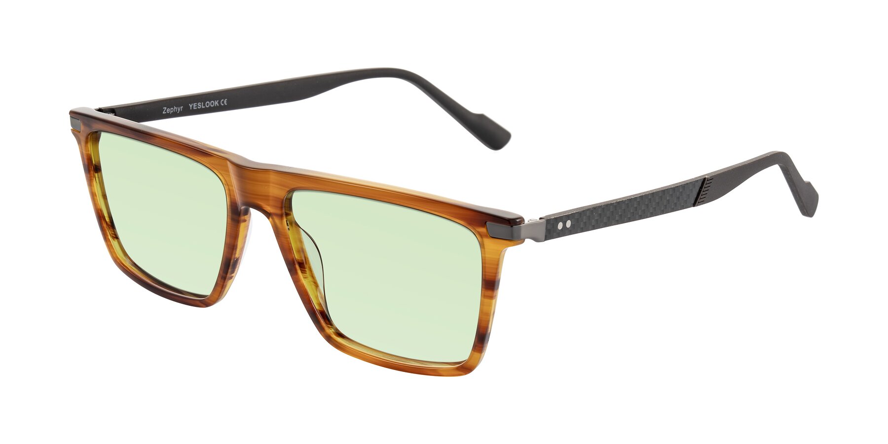Angle of Zephyr in Amber Striped/Gray with Light Green Tinted Lenses