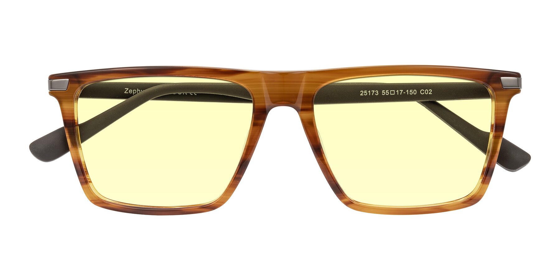 Folded Front of Zephyr in Amber Striped/Gray with Light Yellow Tinted Lenses