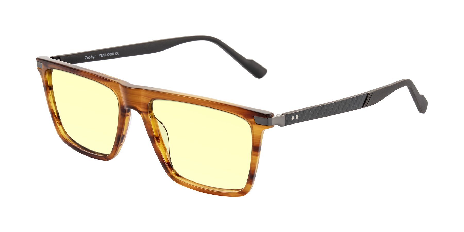 Angle of Zephyr in Amber Striped/Gray with Light Yellow Tinted Lenses
