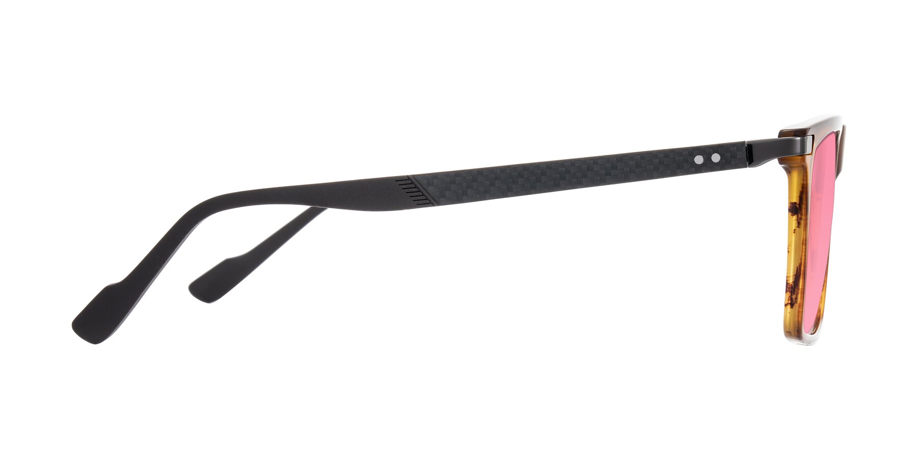 Side of Zephyr in Amber Striped/Gray with Pink Tinted Lenses