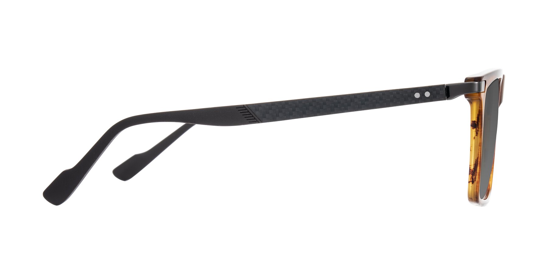 Side of Zephyr in Amber Striped/Gray with Medium Gray Tinted Lenses