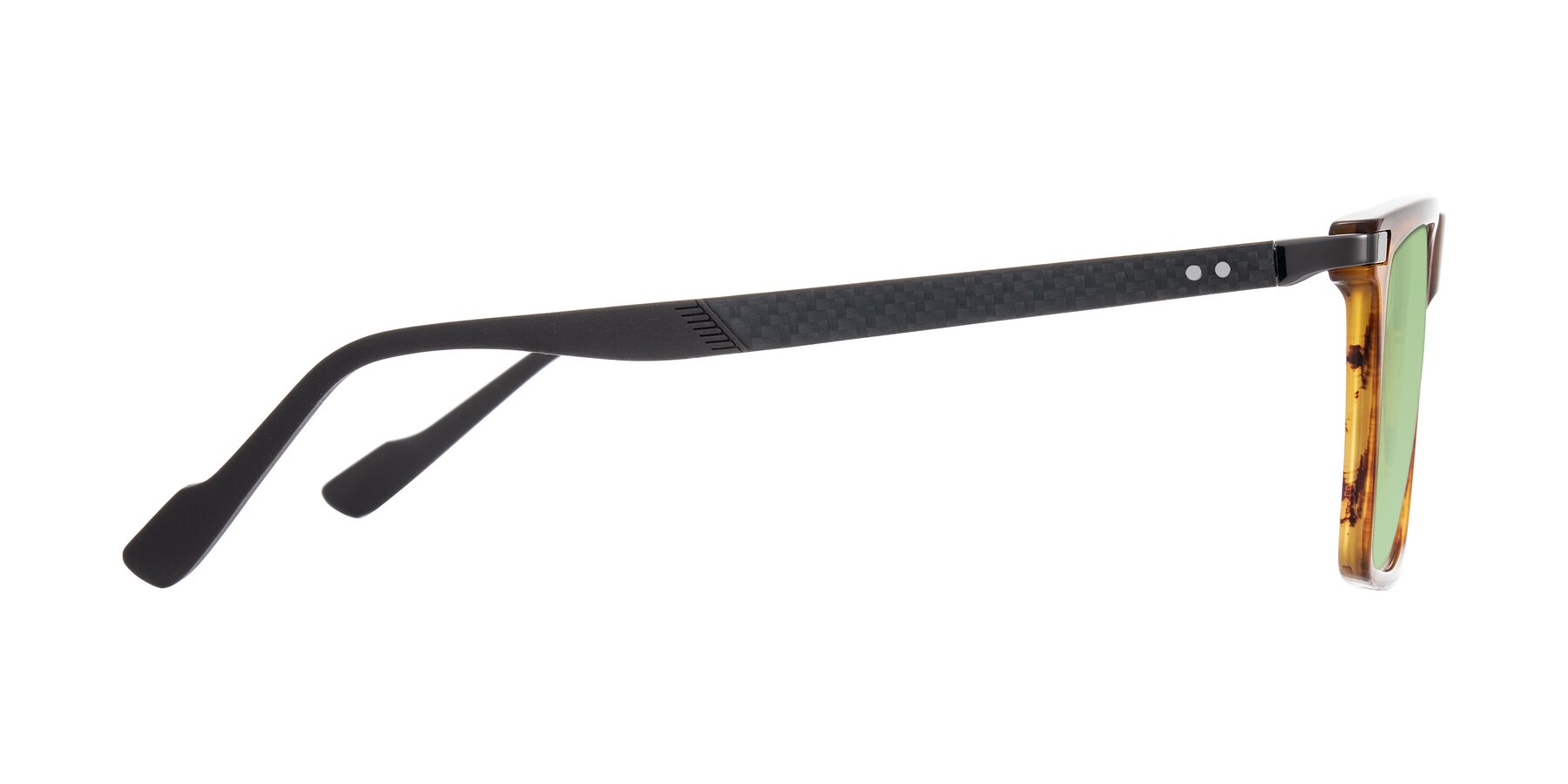 Side of Zephyr in Amber Striped/Gray with Medium Green Tinted Lenses