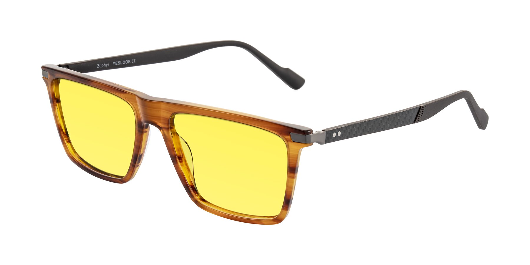 Angle of Zephyr in Amber Striped/Gray with Medium Yellow Tinted Lenses