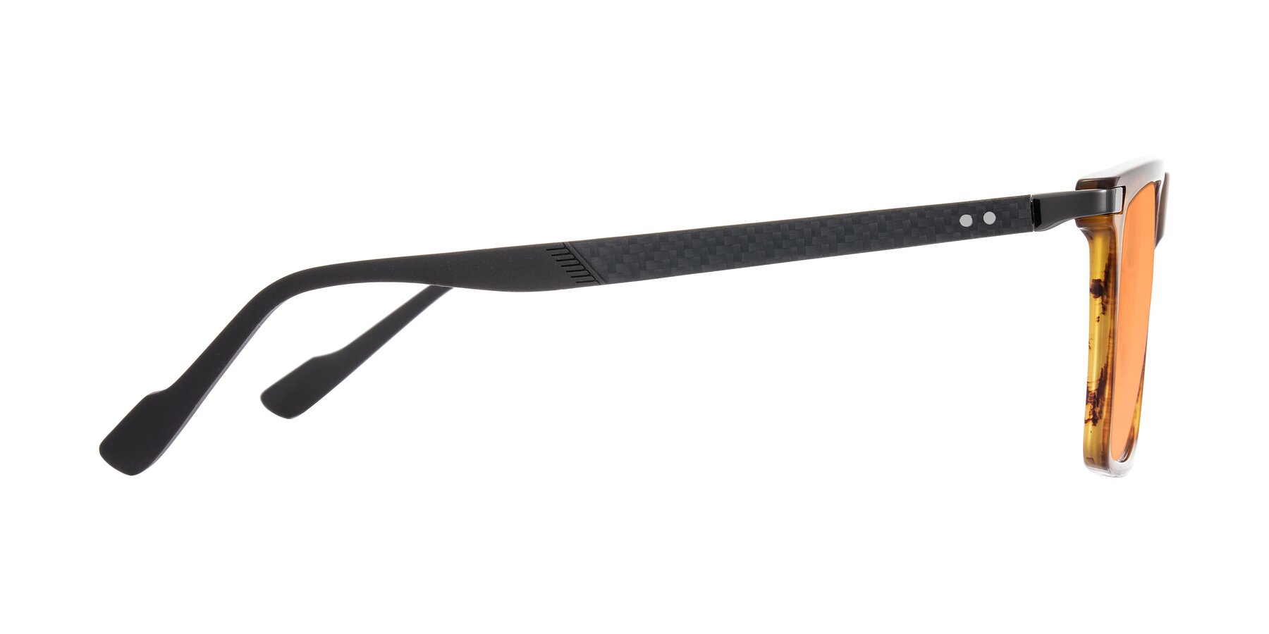 Side of Zephyr in Amber Striped/Gray with Medium Orange Tinted Lenses