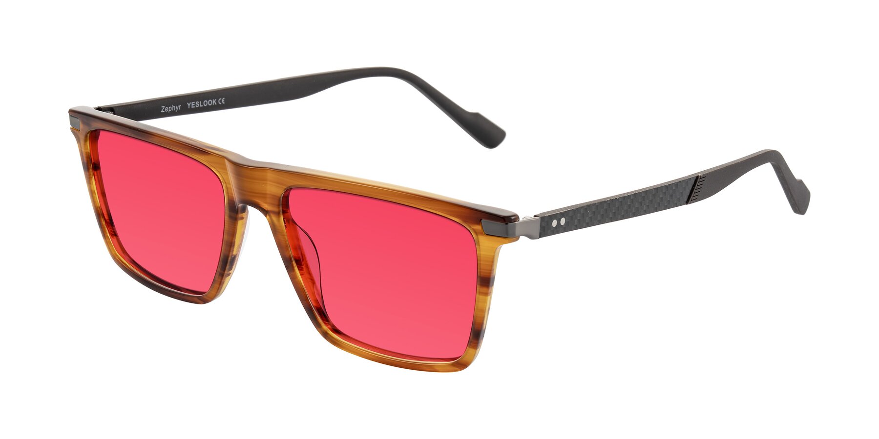 Angle of Zephyr in Amber Striped/Gray with Red Tinted Lenses