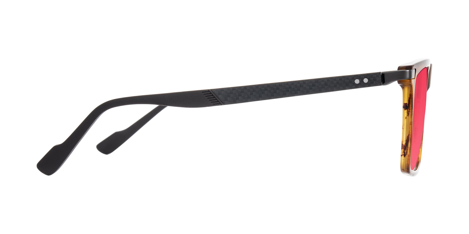 Side of Zephyr in Amber Striped/Gray with Red Tinted Lenses