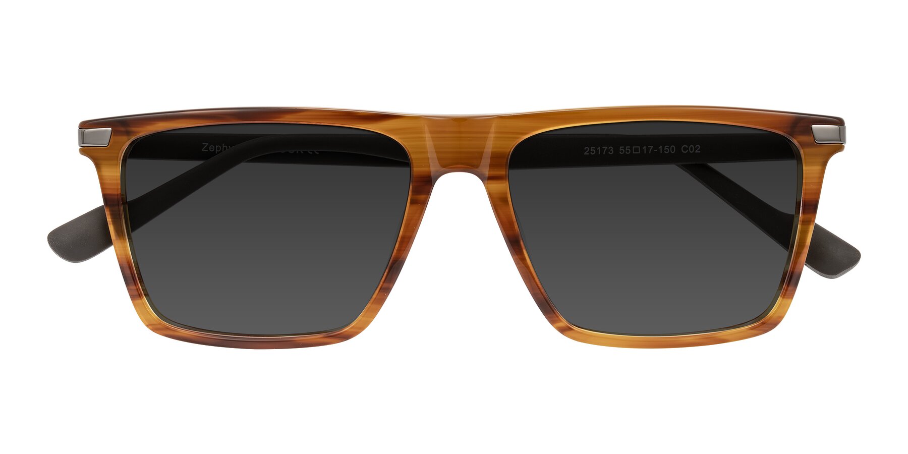 Folded Front of Zephyr in Amber Striped/Gray with Gray Tinted Lenses