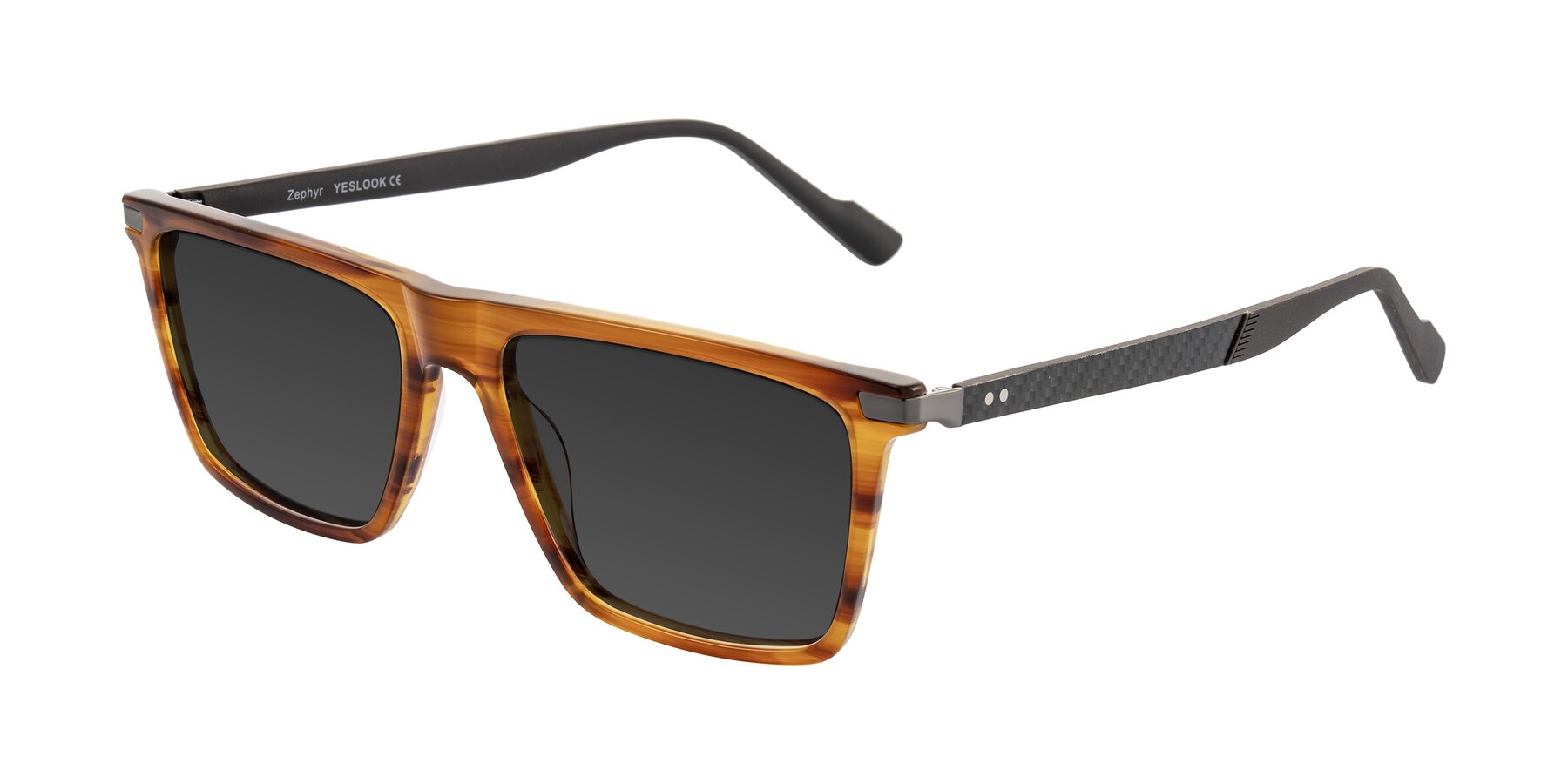Angle of Zephyr in Amber Striped/Gray with Gray Tinted Lenses