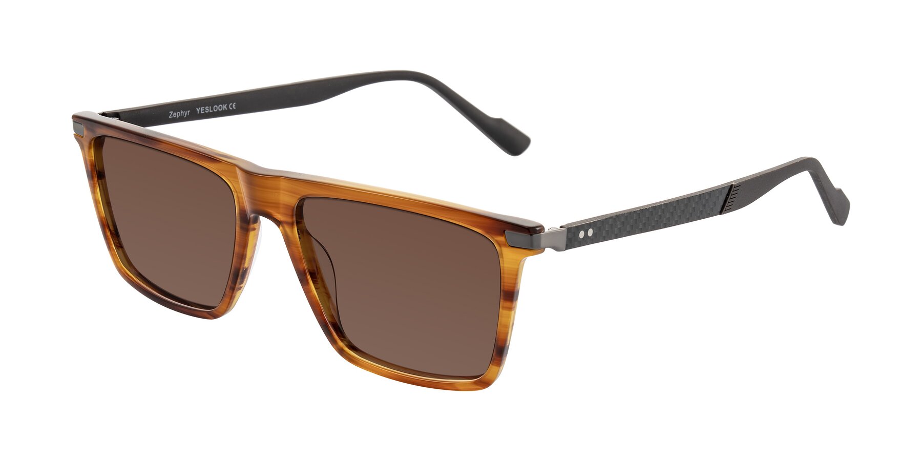 Angle of Zephyr in Amber Striped/Gray with Brown Tinted Lenses