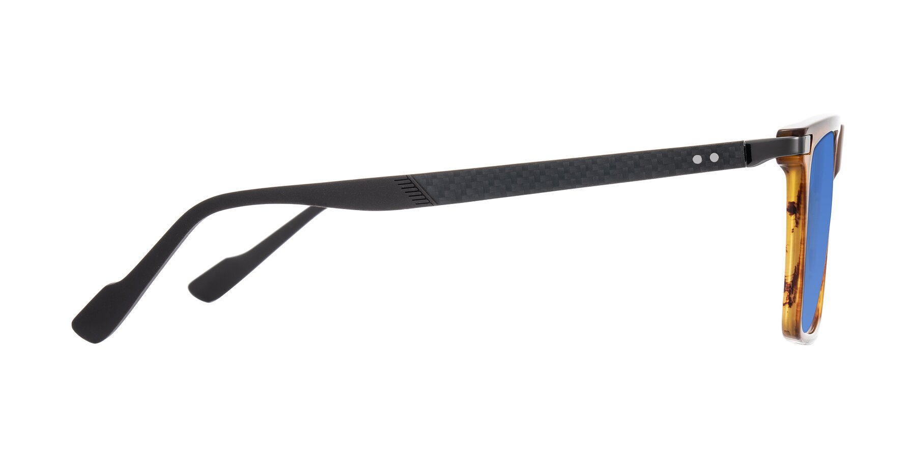 Side of Zephyr in Amber Striped/Gray with Blue Tinted Lenses