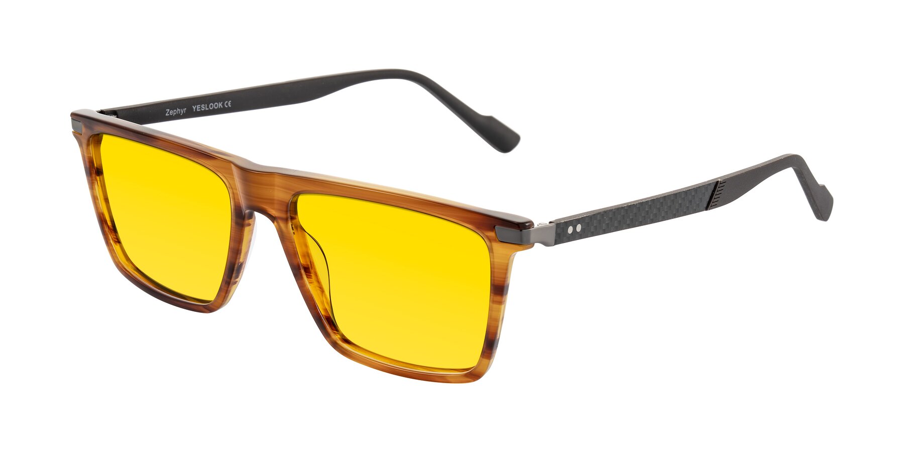 Angle of Zephyr in Amber Striped/Gray with Yellow Tinted Lenses