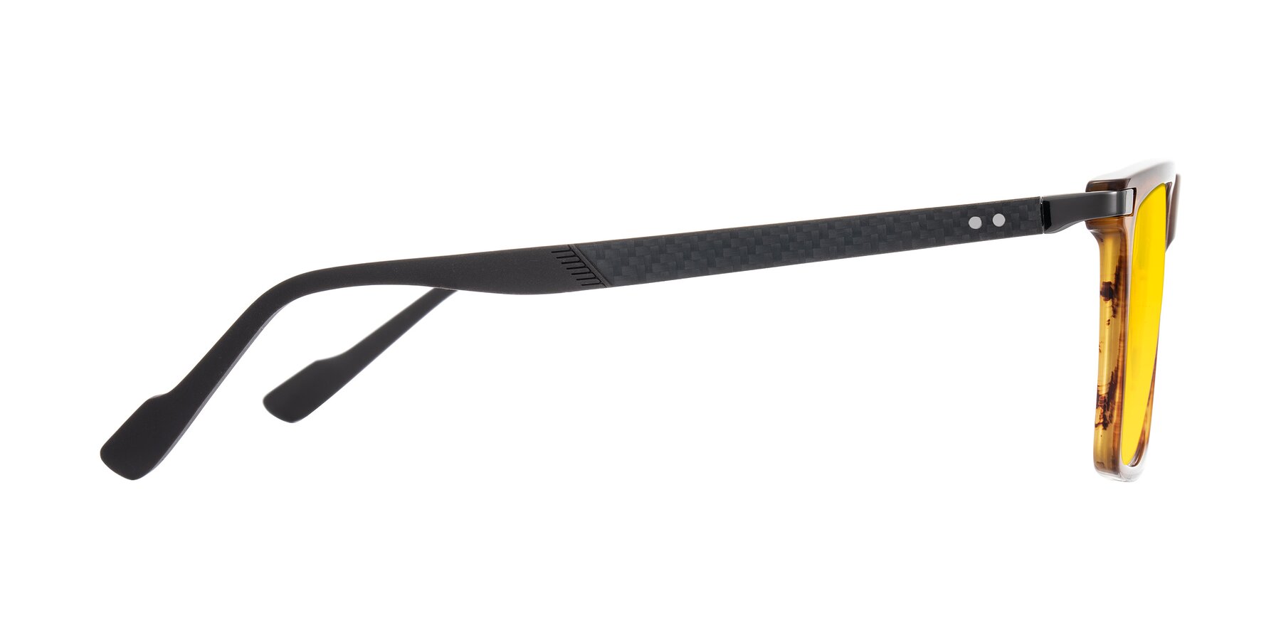 Side of Zephyr in Amber Striped/Gray with Yellow Tinted Lenses