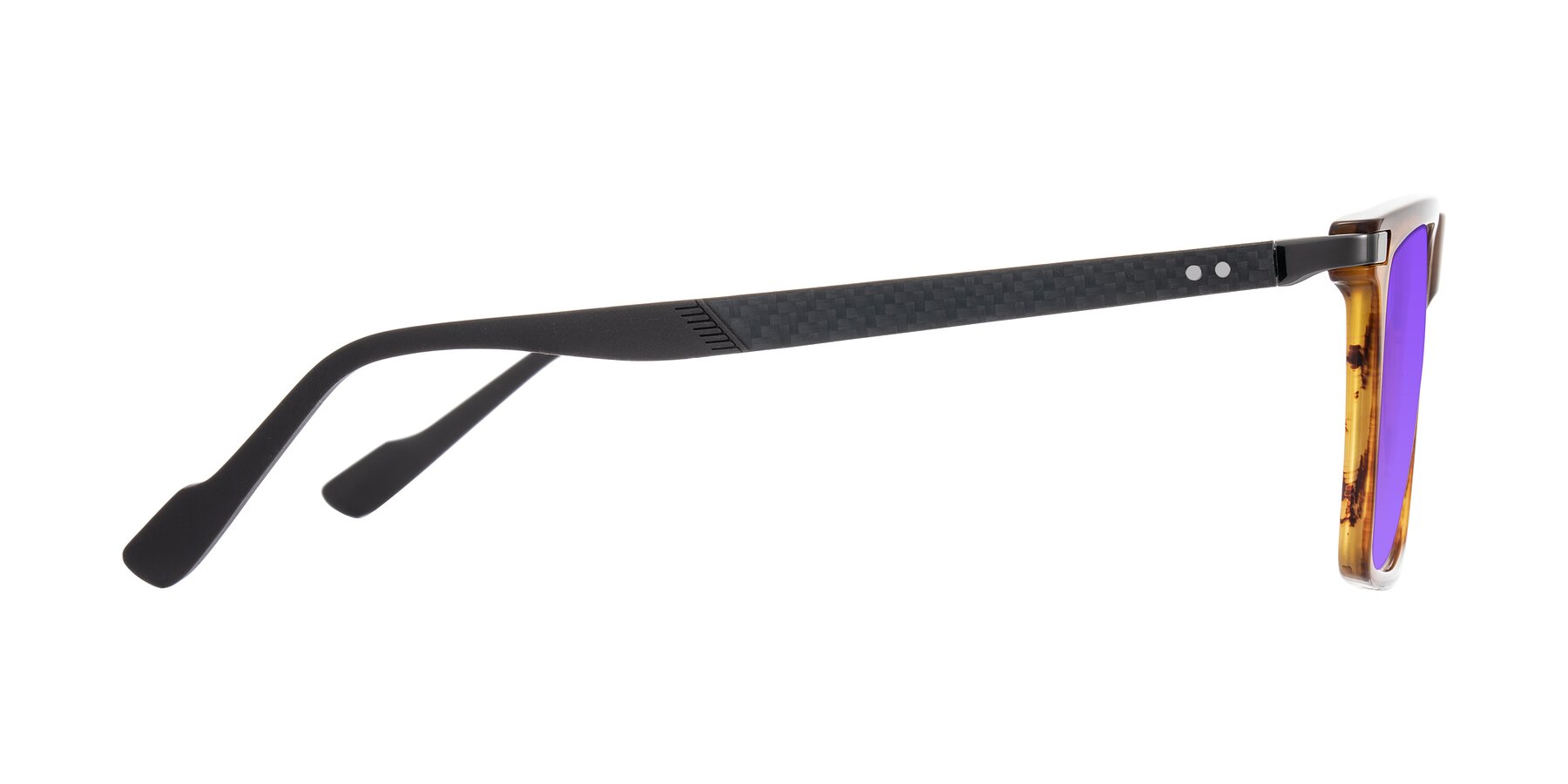 Side of Zephyr in Amber Striped/Gray with Purple Tinted Lenses