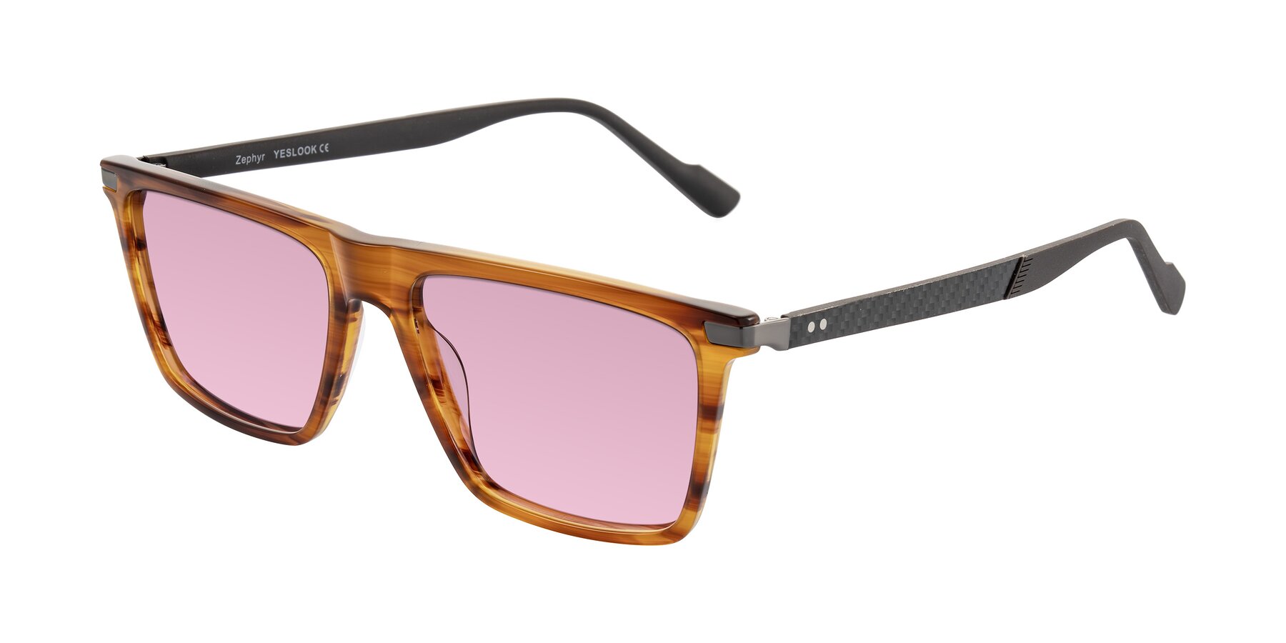 Angle of Zephyr in Amber Striped/Gray with Light Wine Tinted Lenses
