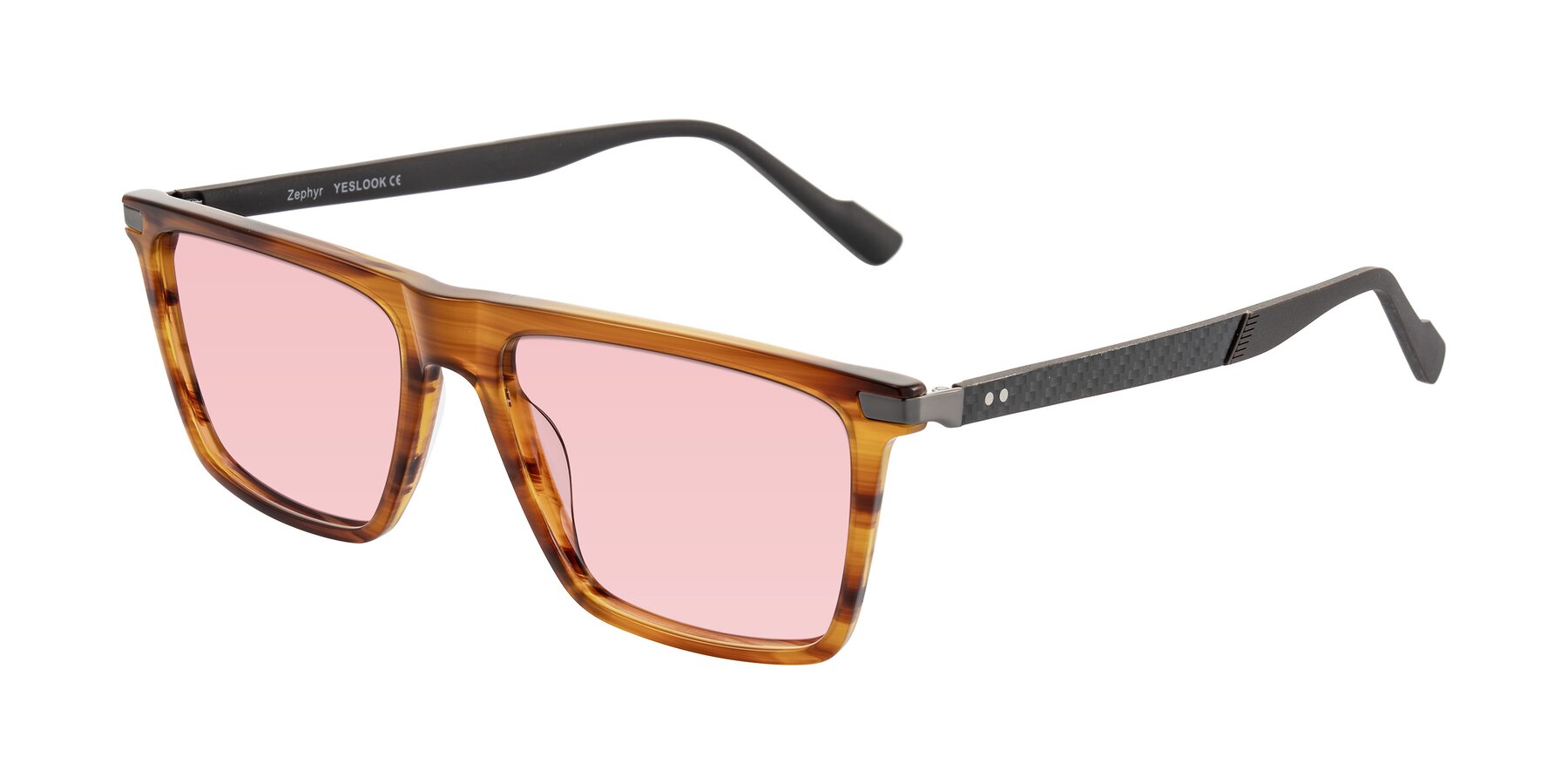 Angle of Zephyr in Amber Striped/Gray with Light Garnet Tinted Lenses