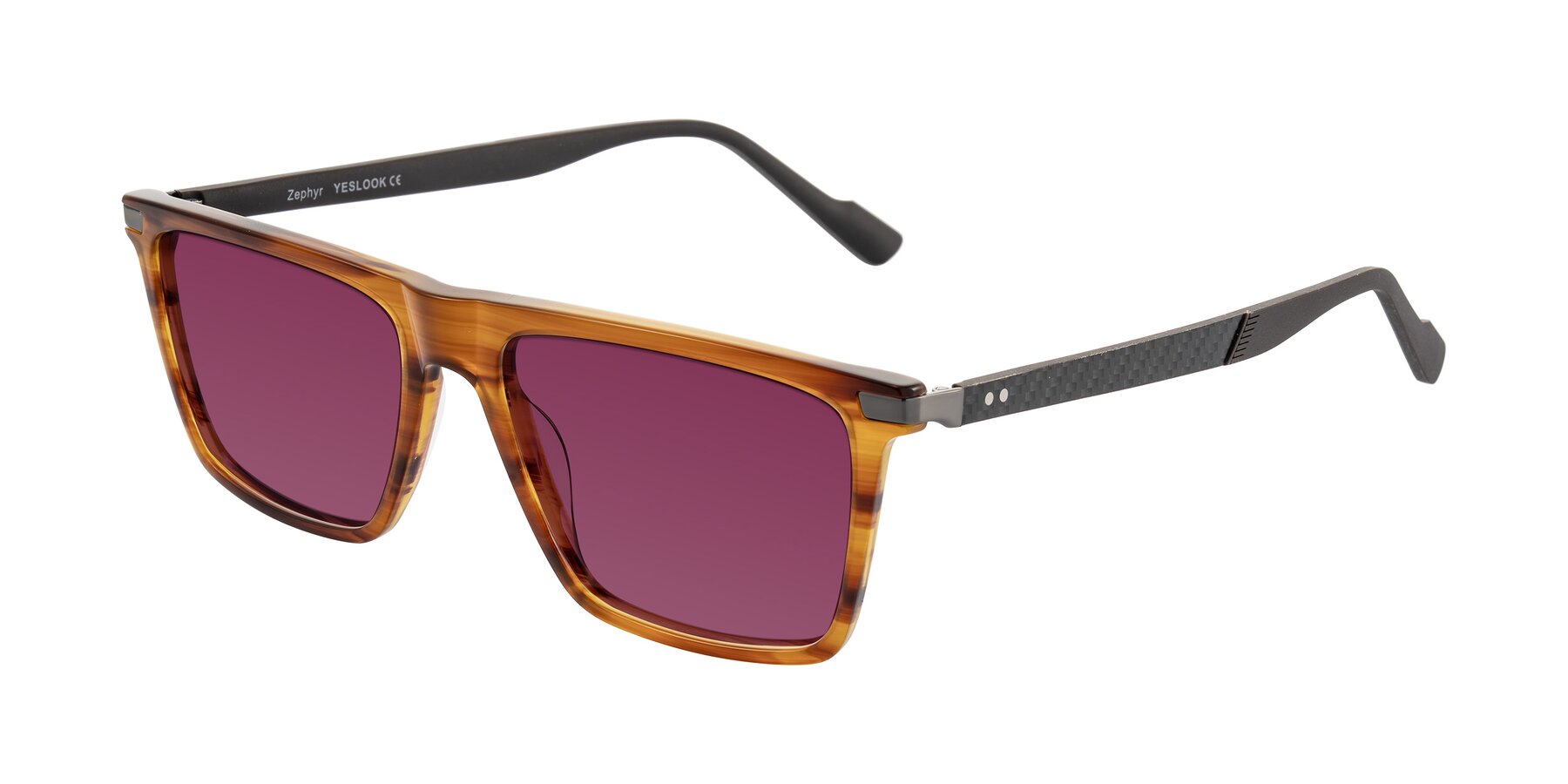 Angle of Zephyr in Amber Striped/Gray with Wine Tinted Lenses
