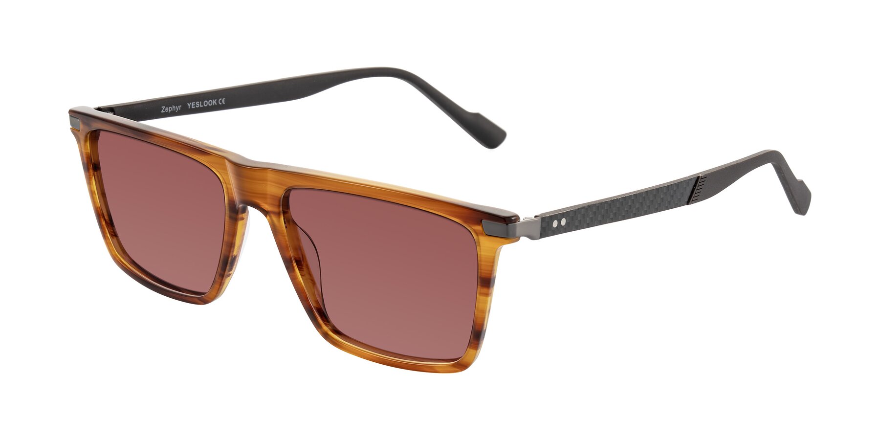 Angle of Zephyr in Amber Striped/Gray with Garnet Tinted Lenses