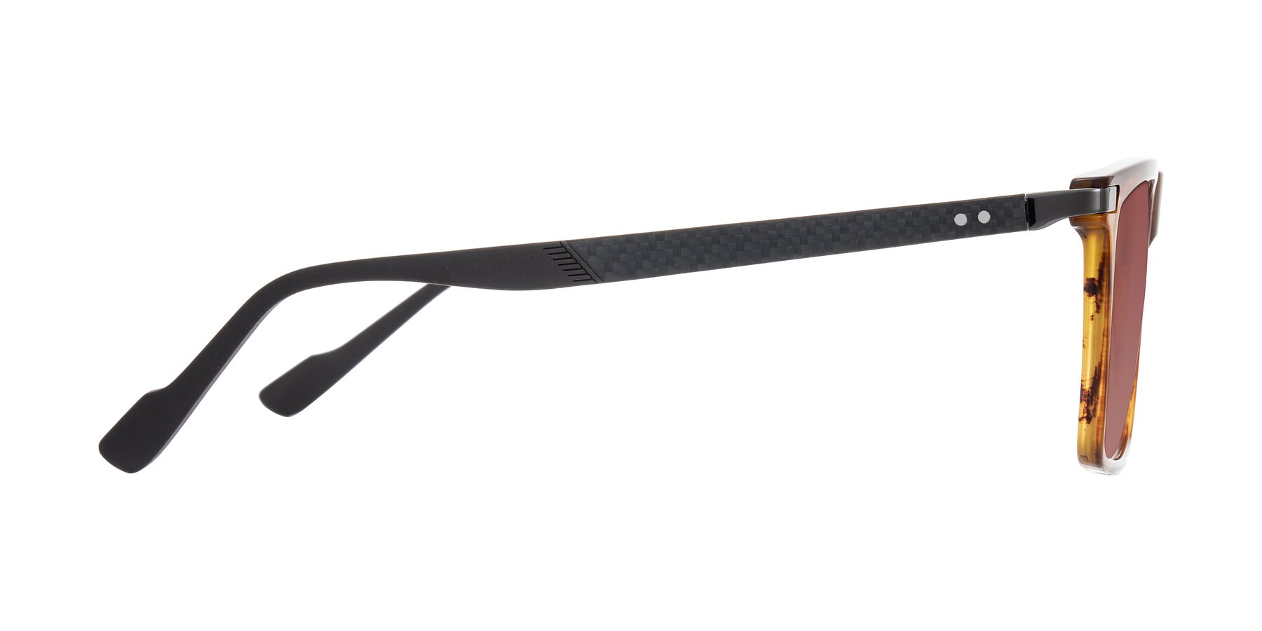 Side of Zephyr in Amber Striped/Gray with Garnet Tinted Lenses