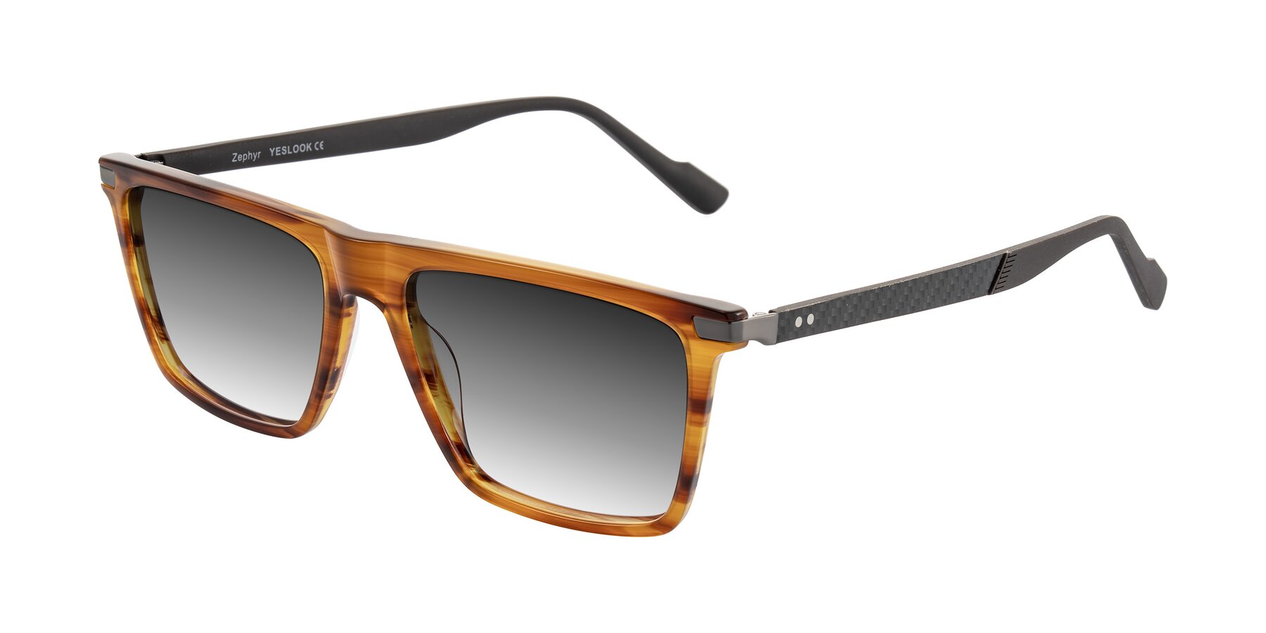 Angle of Zephyr in Amber Striped/Gray with Gray Gradient Lenses