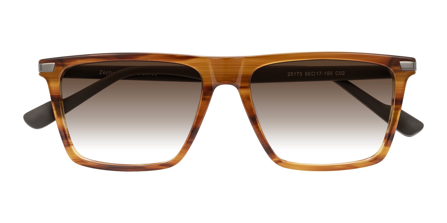 Folded Front of Zephyr in Amber Striped/Gray with Brown Gradient Lenses