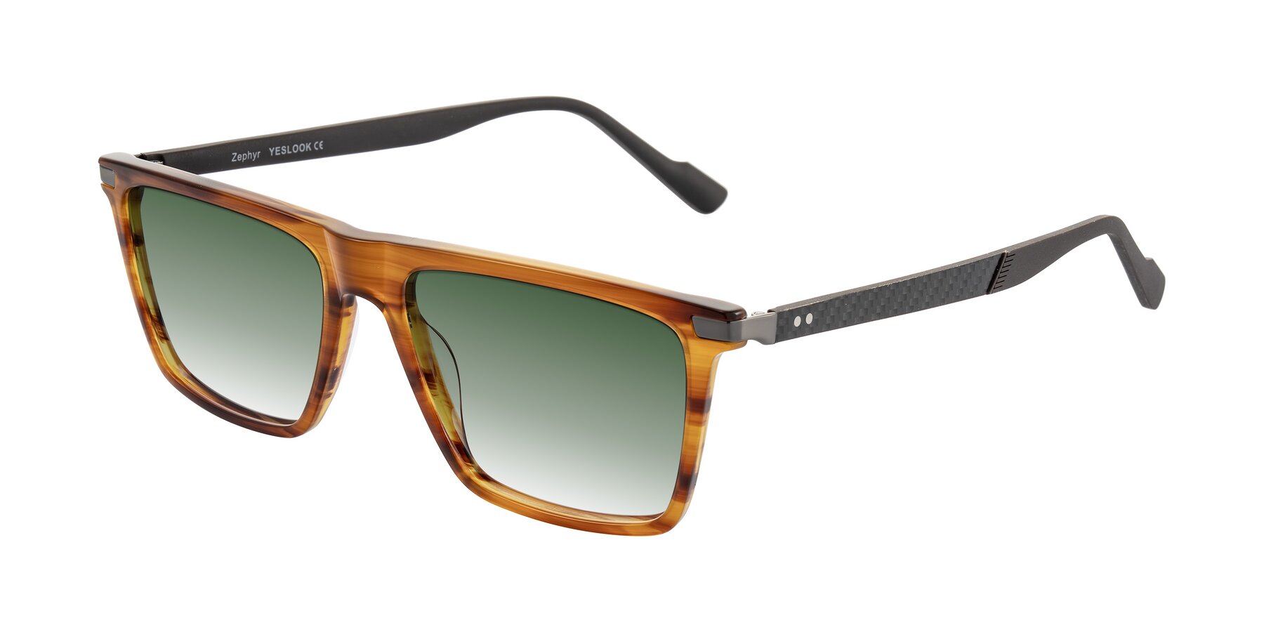 Angle of Zephyr in Amber Striped/Gray with Green Gradient Lenses