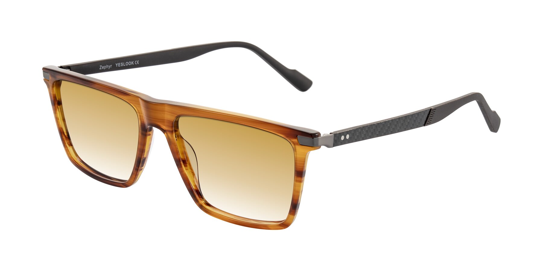 Angle of Zephyr in Amber Striped/Gray with Champagne Gradient Lenses