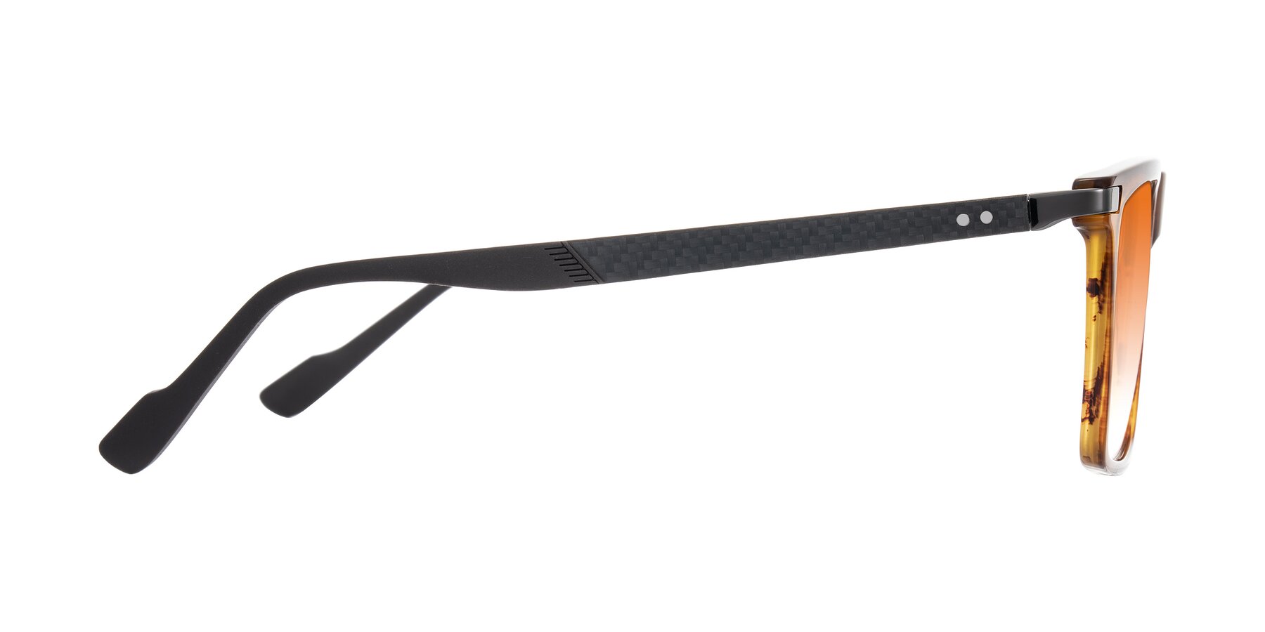 Side of Zephyr in Amber Striped/Gray with Orange Gradient Lenses