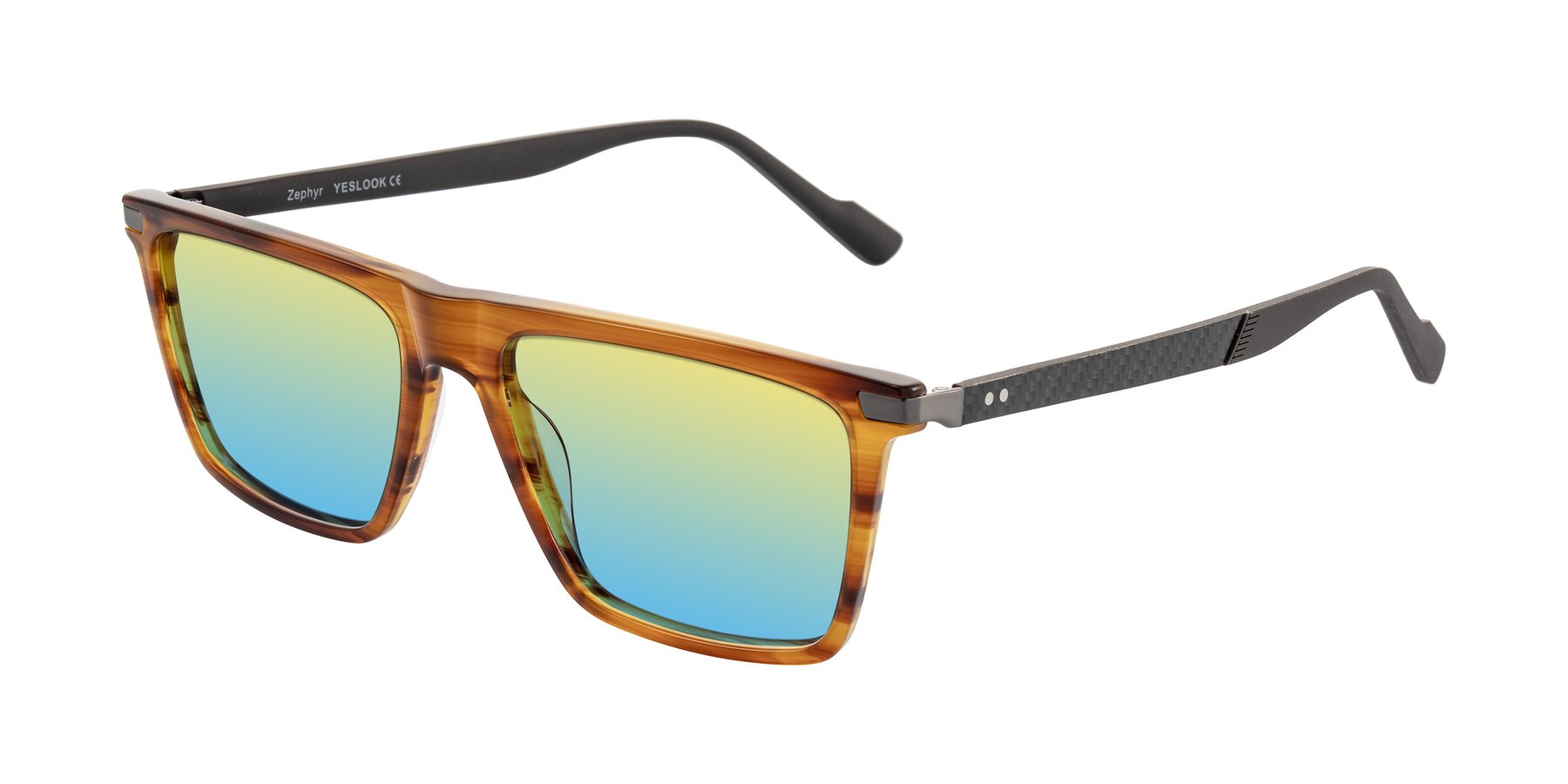 Angle of Zephyr in Amber Striped/Gray with Yellow / Blue Gradient Lenses