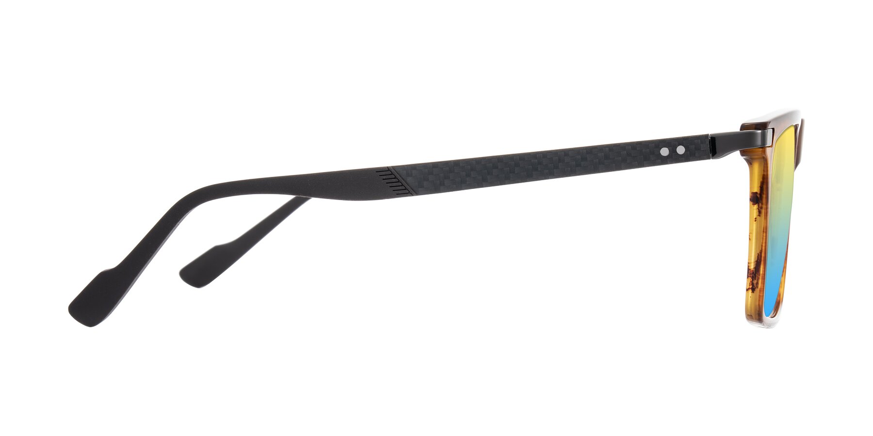 Side of Zephyr in Amber Striped/Gray with Yellow / Blue Gradient Lenses