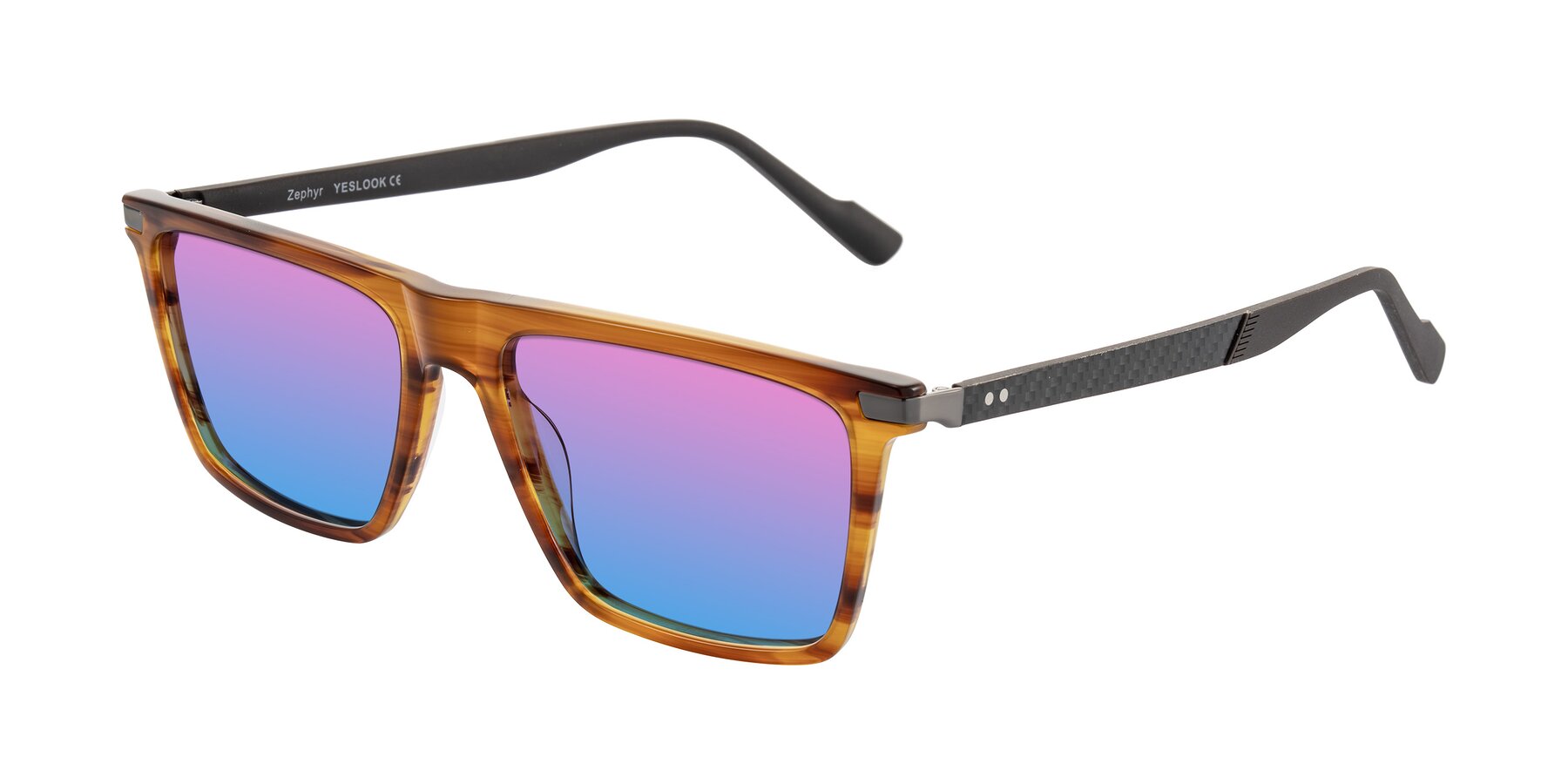 Angle of Zephyr in Amber Striped/Gray with Pink / Blue Gradient Lenses