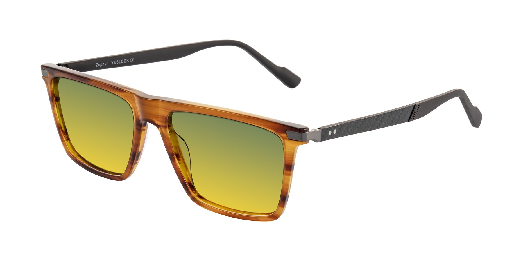Angle of Zephyr in Amber Striped/Gray with Green / Yellow Gradient Lenses