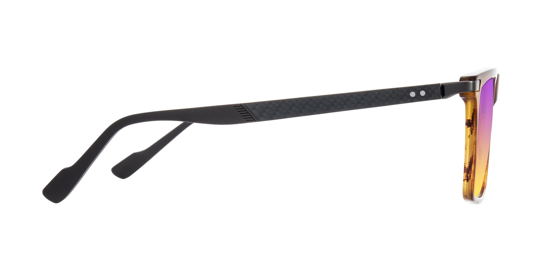 Side of Zephyr in Amber Striped/Gray with Purple / Yellow Gradient Lenses