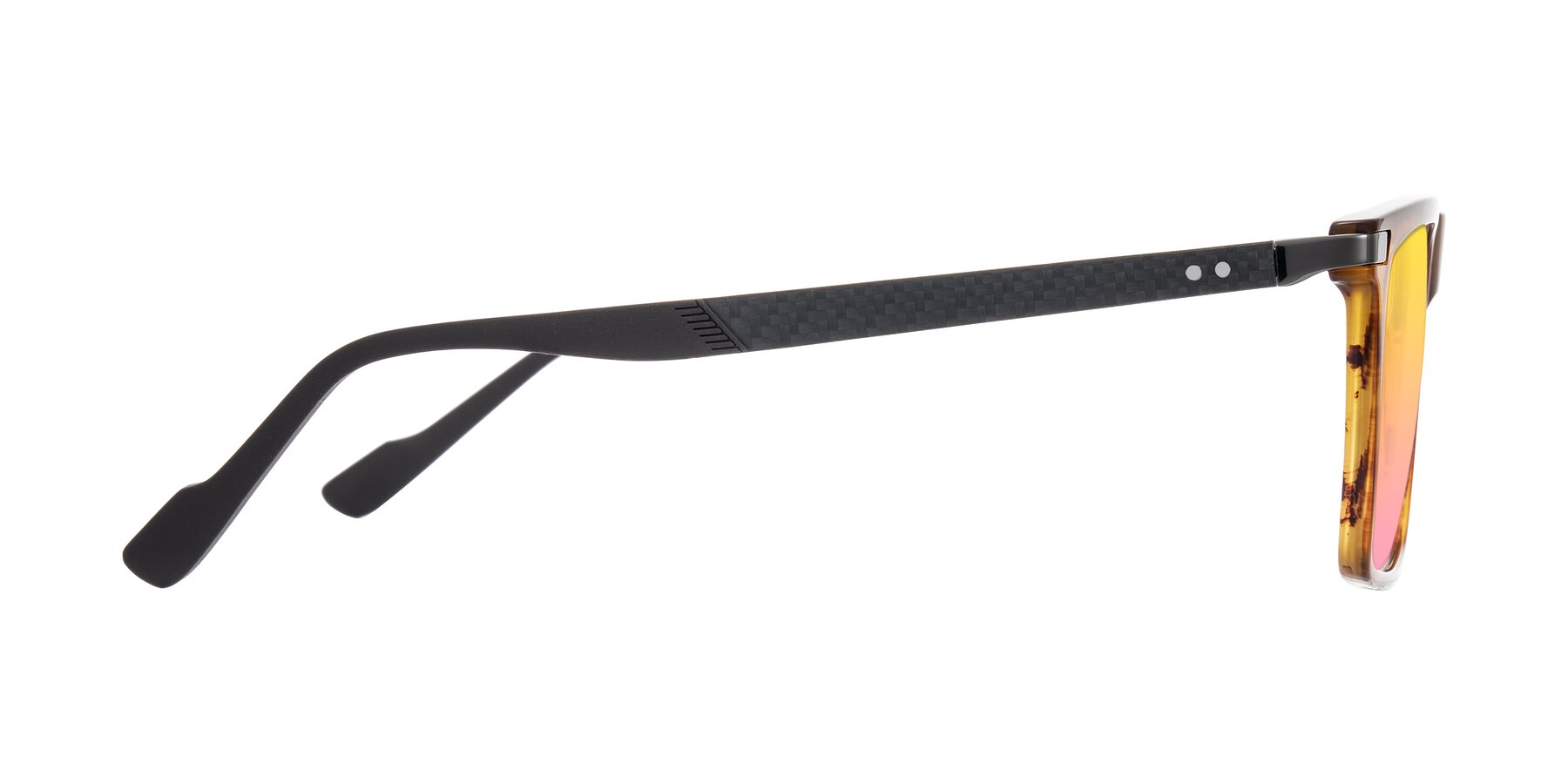 Side of Zephyr in Amber Striped/Gray with Yellow / Pink Gradient Lenses