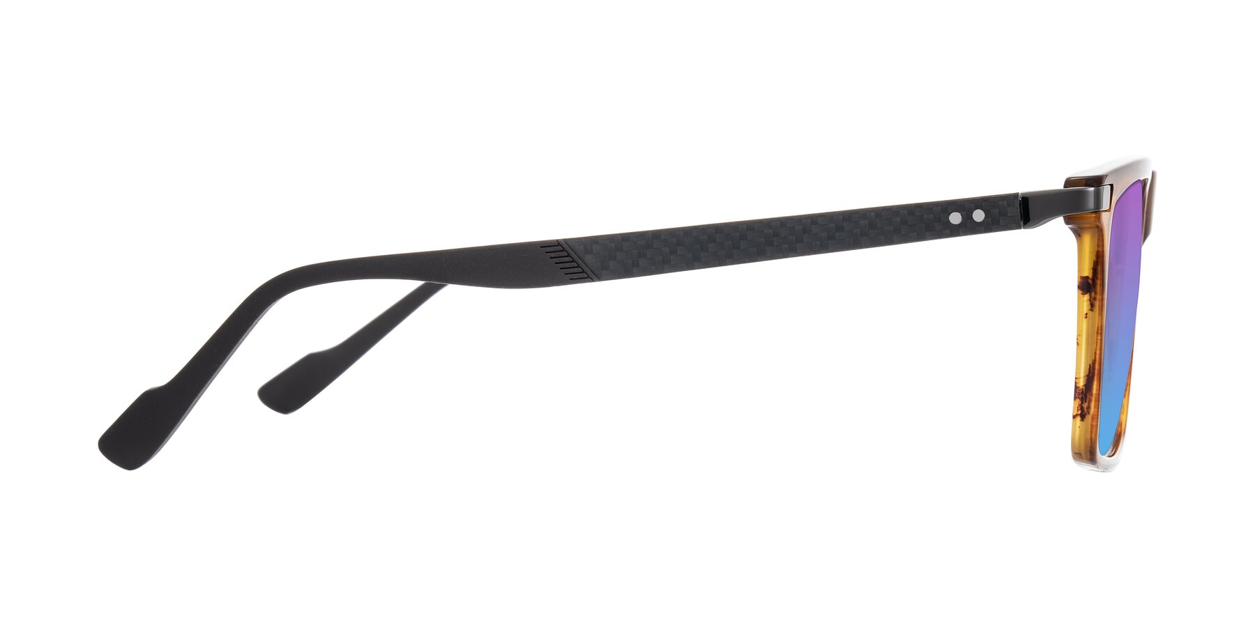 Side of Zephyr in Amber Striped/Gray with Purple / Blue Gradient Lenses