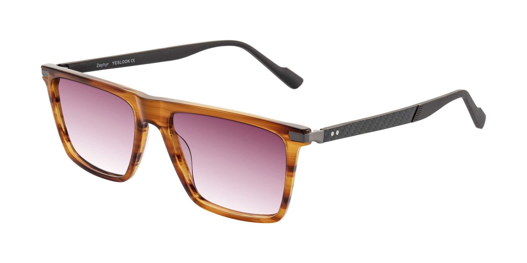 Angle of Zephyr in Amber Striped/Gray with Wine Gradient Lenses