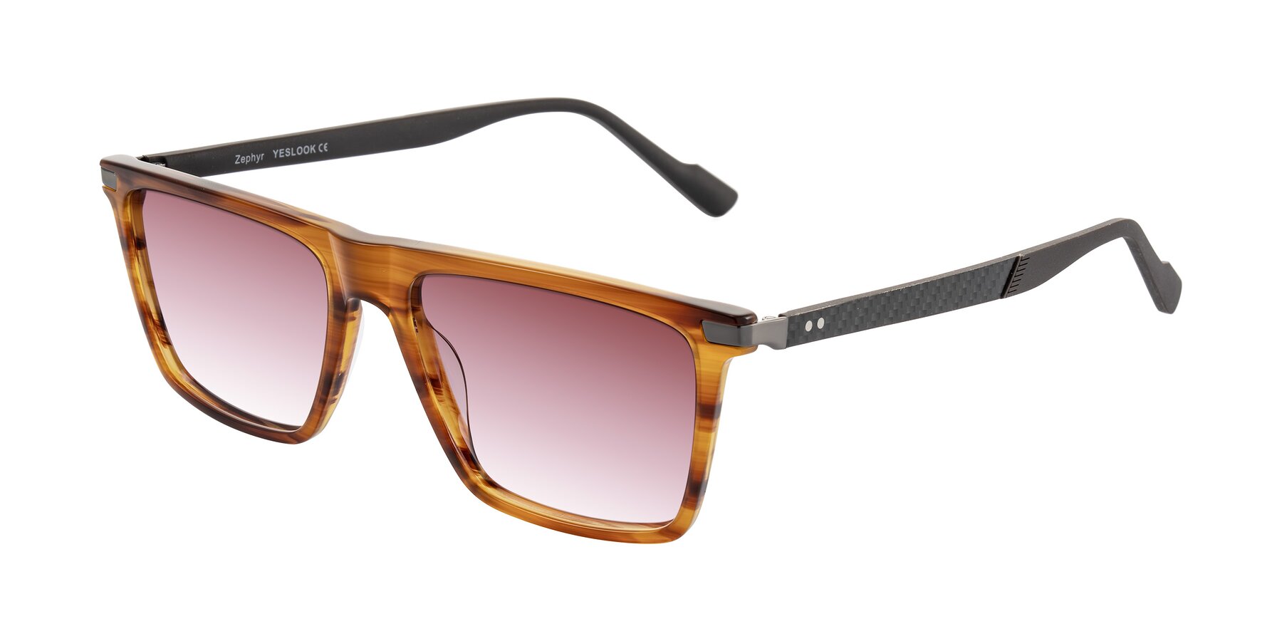 Angle of Zephyr in Amber Striped/Gray with Garnet Gradient Lenses