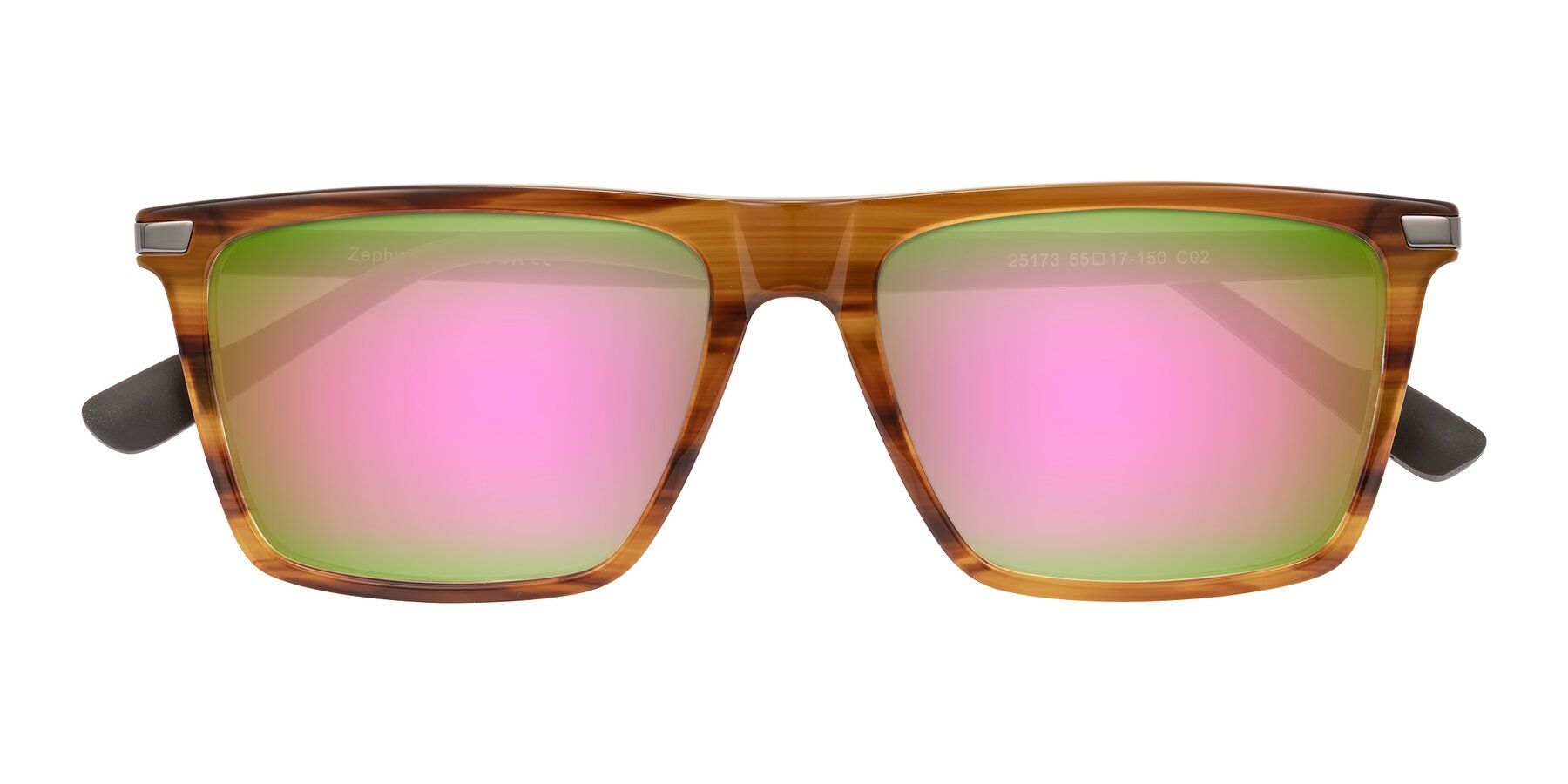 Folded Front of Zephyr in Amber Striped/Gray with Pink Mirrored Lenses