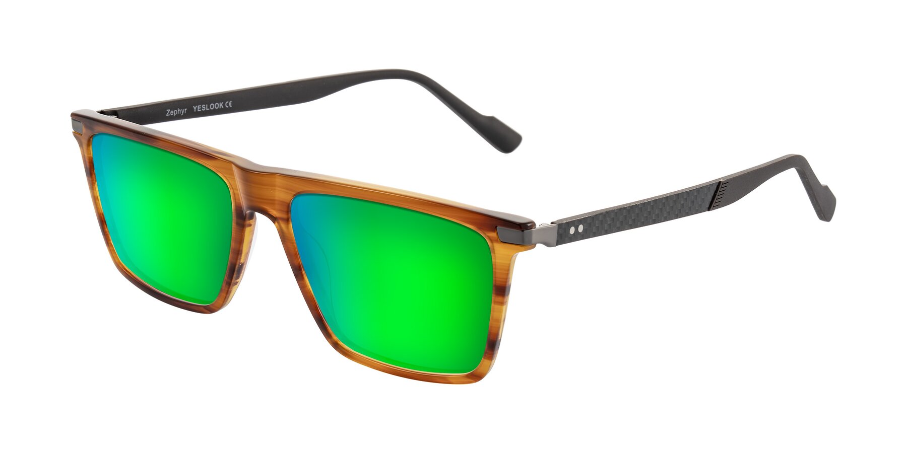 Angle of Zephyr in Amber Striped/Gray with Green Mirrored Lenses