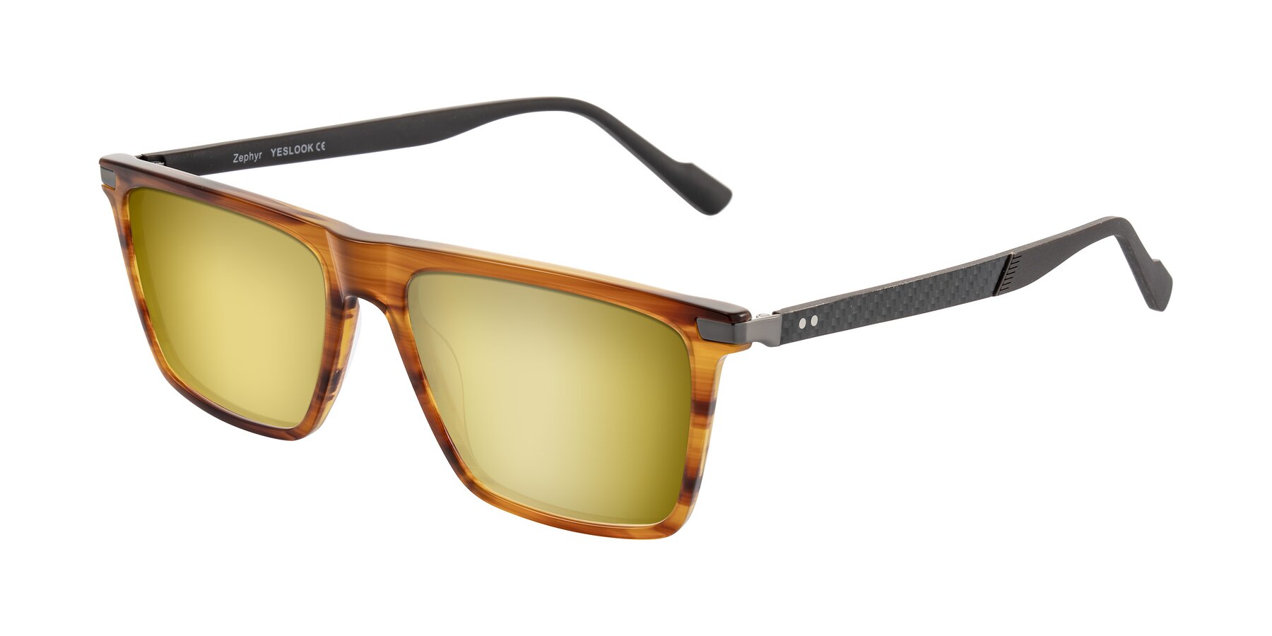 Angle of Zephyr in Amber Striped/Gray with Gold Mirrored Lenses