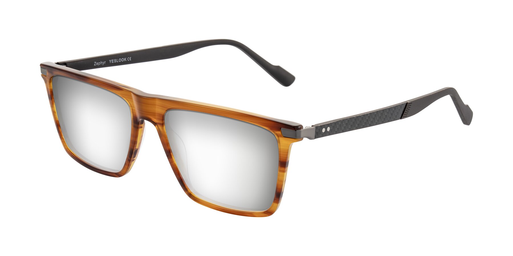 Angle of Zephyr in Amber Striped/Gray with Silver Mirrored Lenses