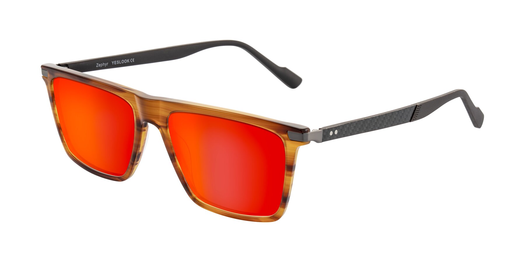 Angle of Zephyr in Amber Striped/Gray with Red Gold Mirrored Lenses