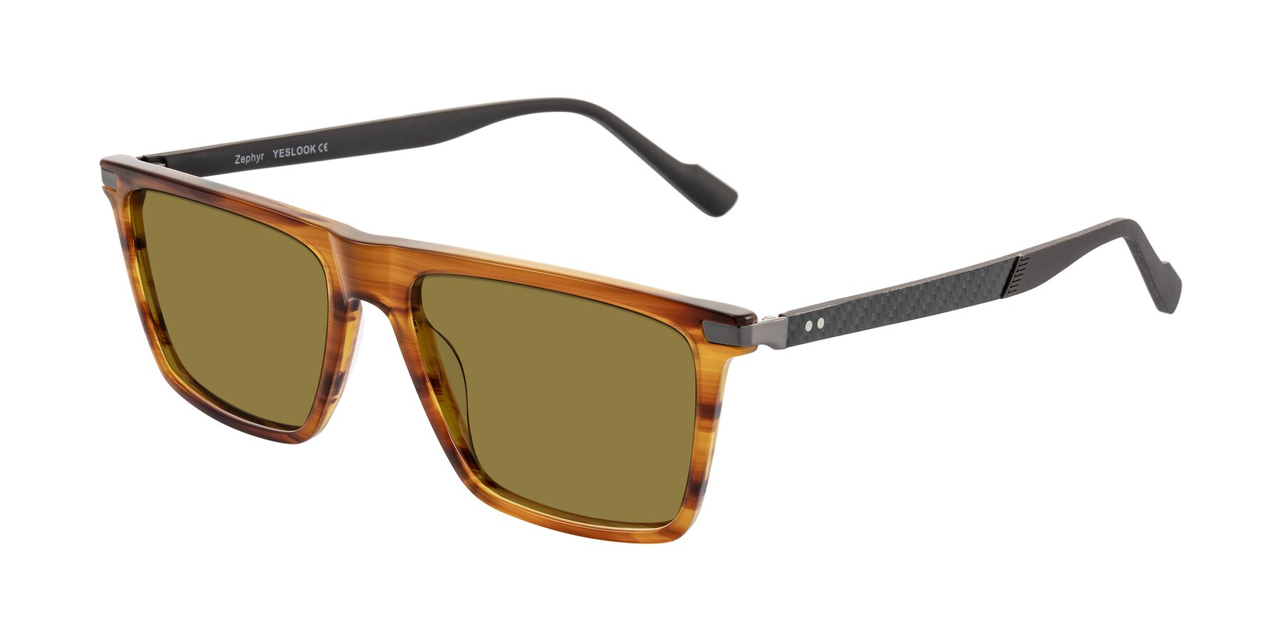 Angle of Zephyr in Amber Striped/Gray with Brown Polarized Lenses