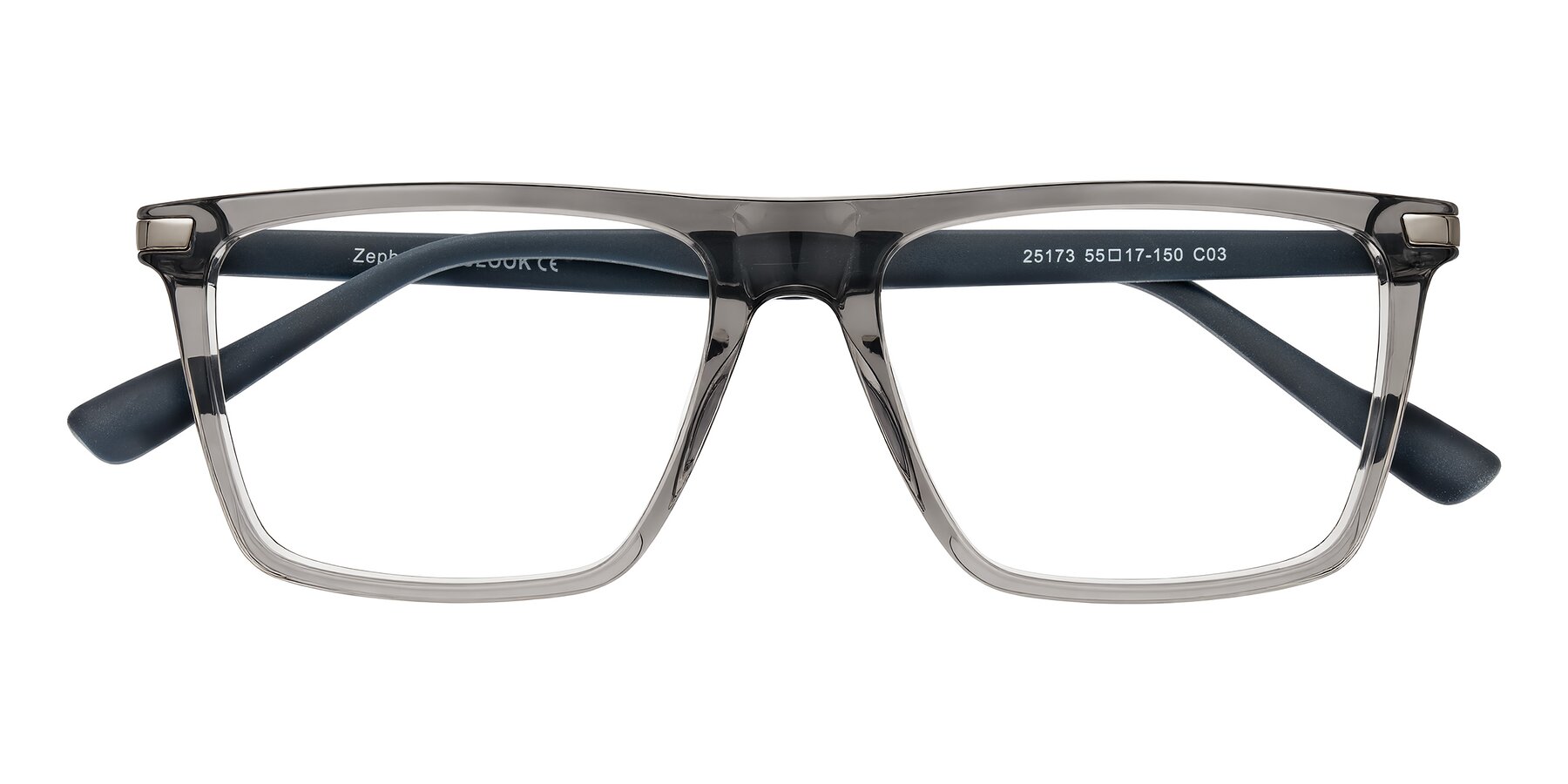 Folded Front of Zephyr in Transparent Gray with Clear Eyeglass Lenses