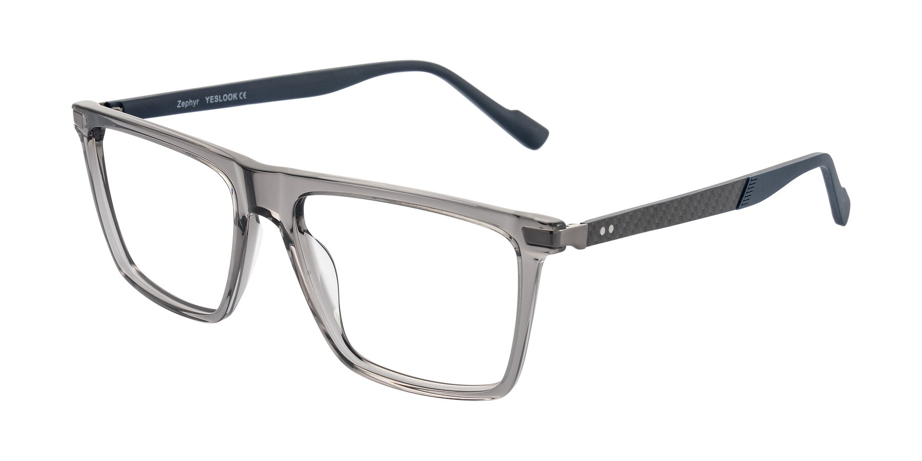 Angle of Zephyr in Transparent Gray with Clear Eyeglass Lenses