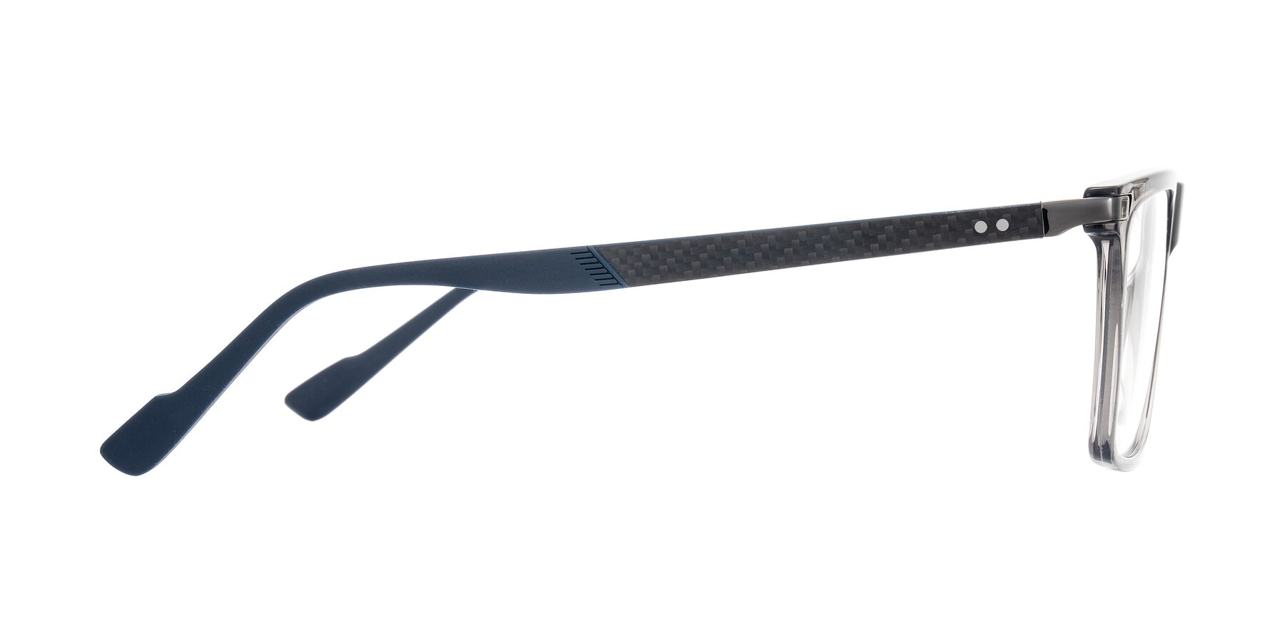 Side of Zephyr in Transparent Gray with Clear Eyeglass Lenses