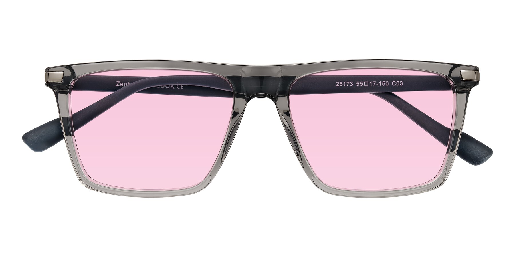 Folded Front of Zephyr in Transparent Gray with Light Pink Tinted Lenses