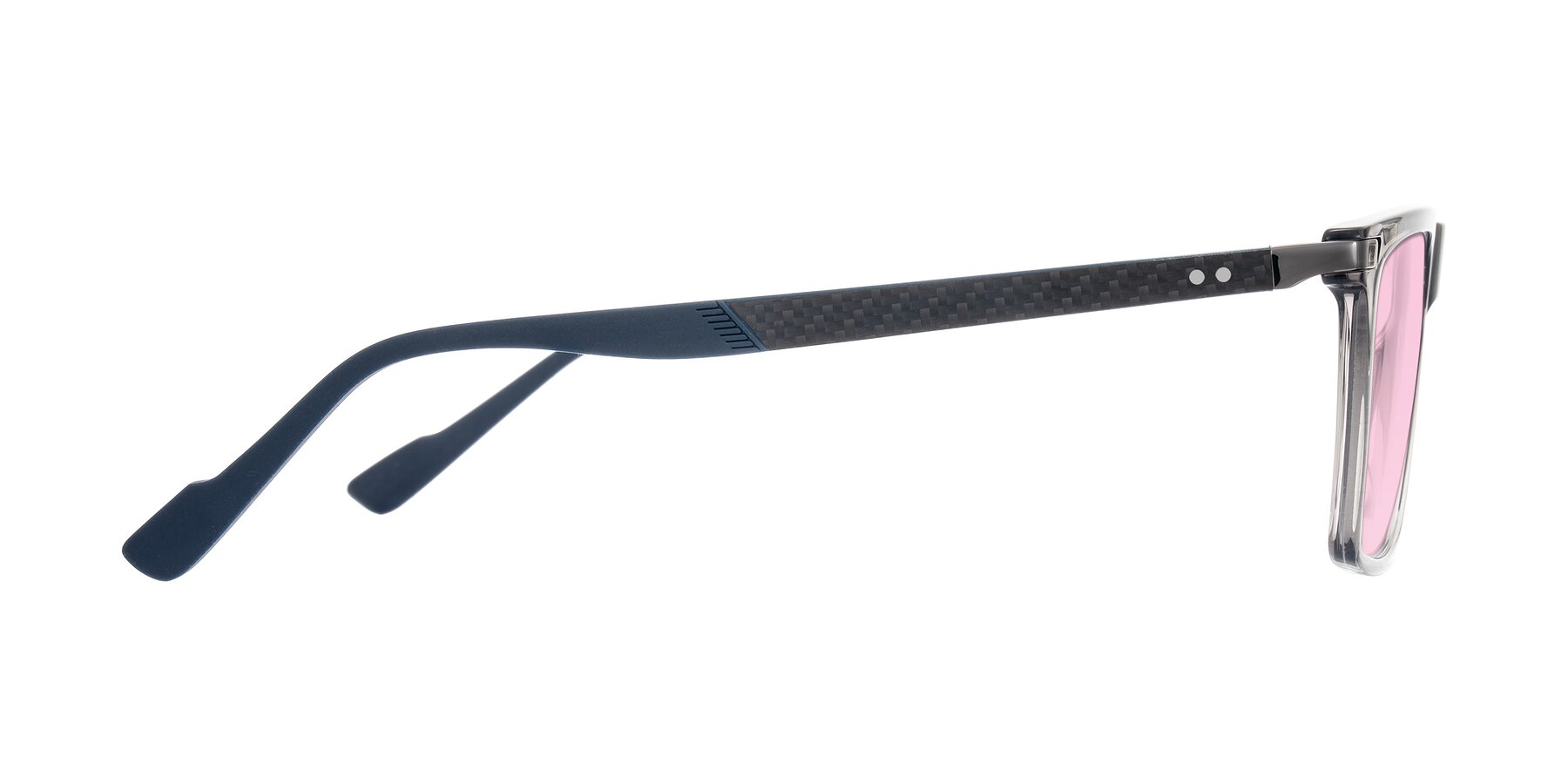 Side of Zephyr in Transparent Gray with Light Pink Tinted Lenses