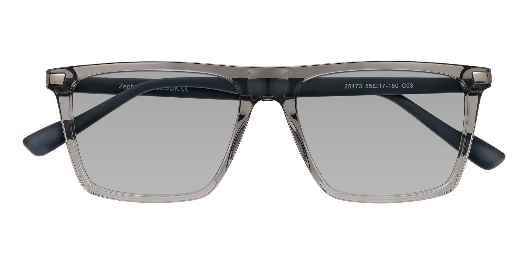 Folded Front of Zephyr in Transparent Gray with Light Gray Tinted Lenses
